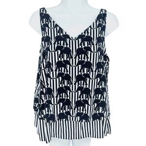 Crown & Ivy Striped Elephant Sleeveless Blouse Size PM